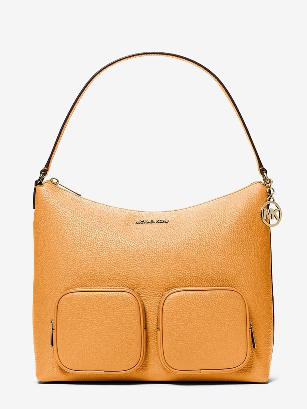 Michael Kors Caramel Pebbled Leather Shoulder Bag with Dual Front Pockets